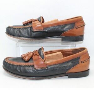 Florsheim Mens Two Tone Leather Tassel Loafers Black Tan 11234 Size 11.5 D